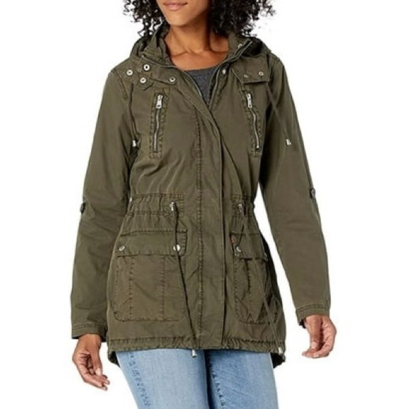Levis Womens Cotton Hooded Anorak Jacket size M olive green - Picture 1 of 13